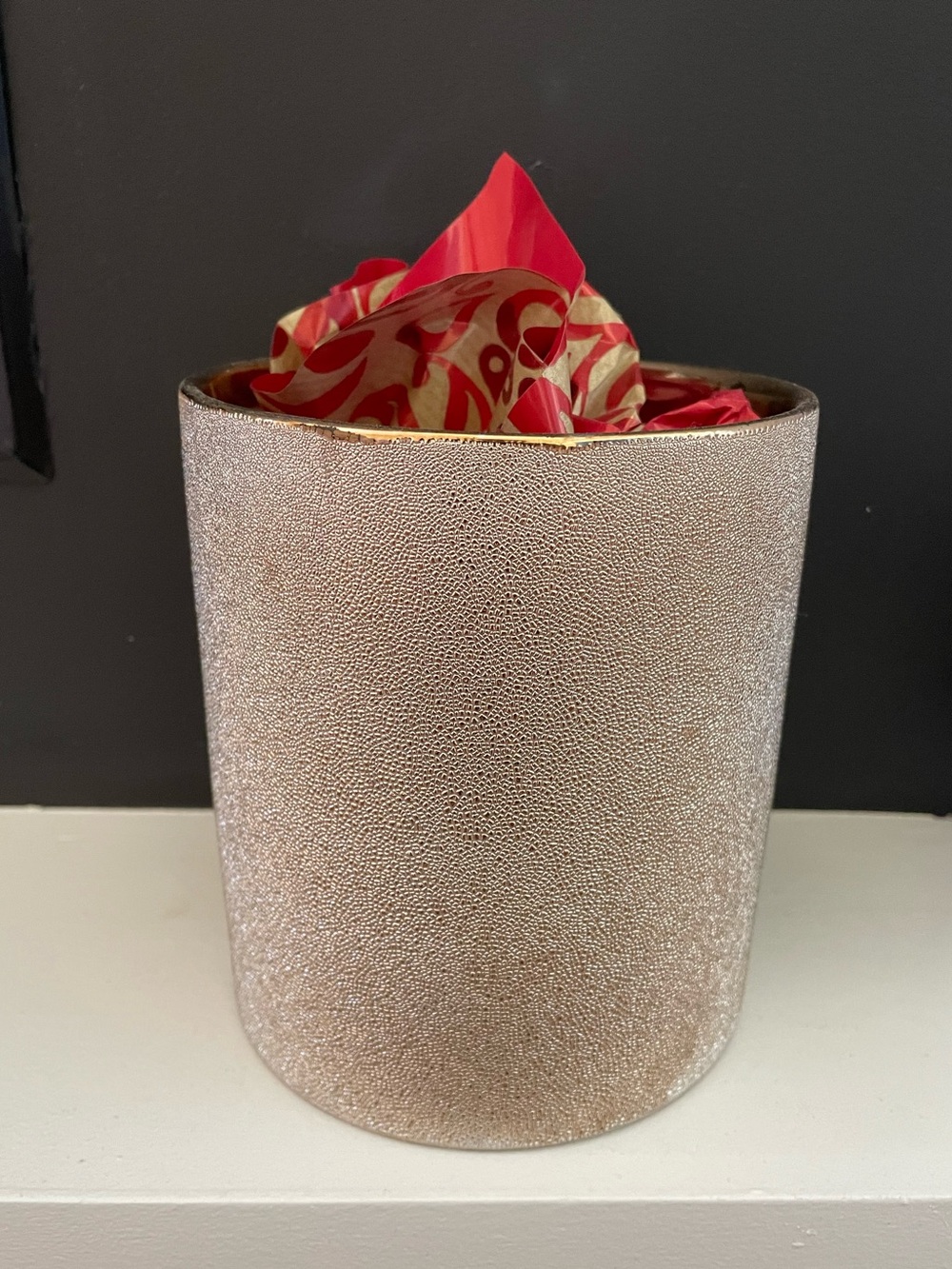 Ceramic Cylinder Gold Textured Decorative Dora Pot 6”